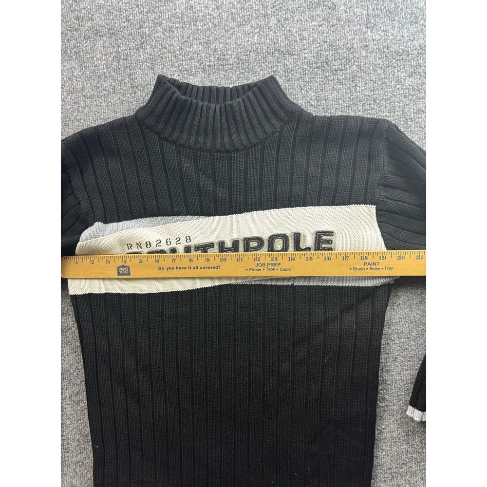 Vintage Y2K Southpole Ribbed Mock Neck Sweater Mens L Black  Logo Stripe - Picture 3 of 6